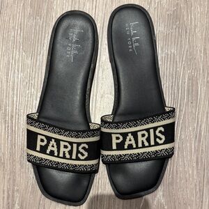 Nicole Miller Black and Cream Paris Sandals